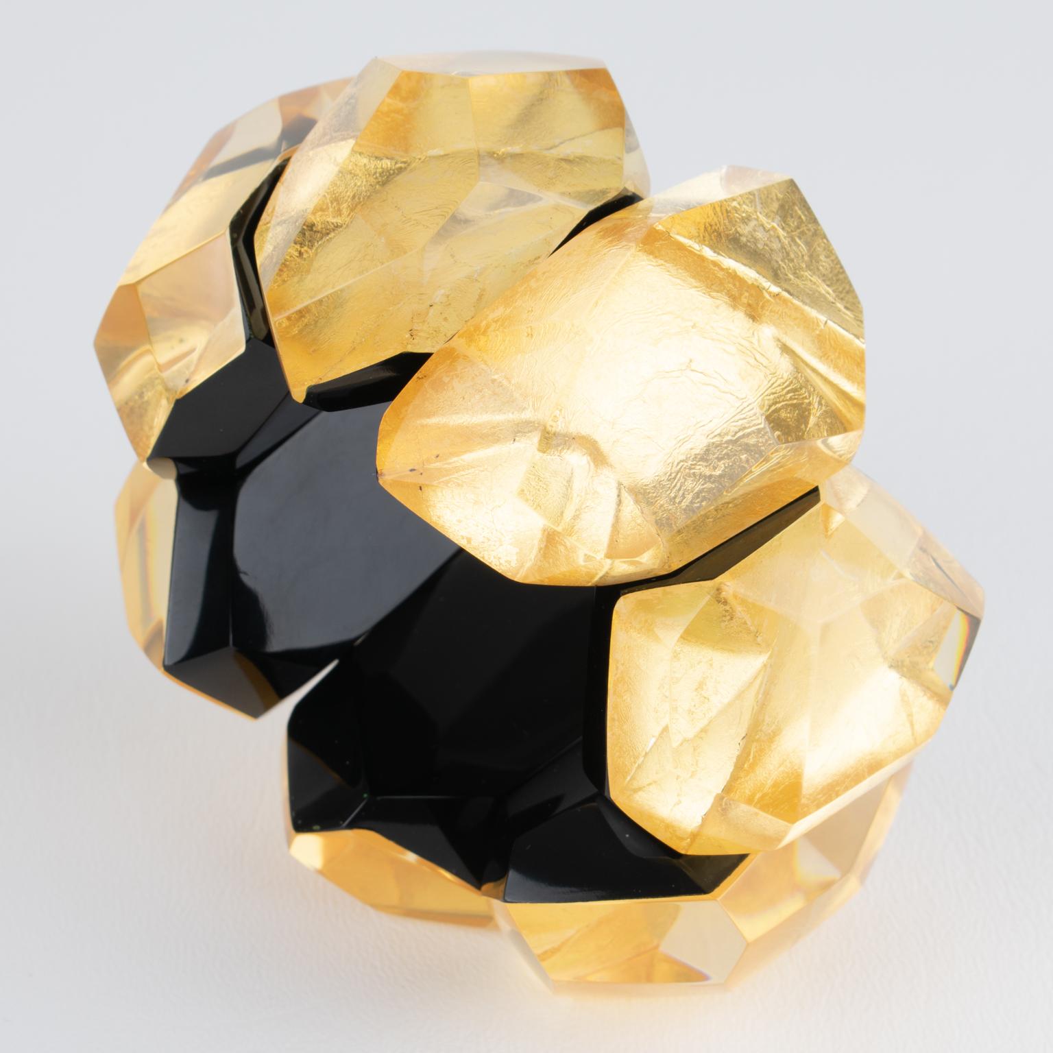 Monies Massive Résine noire et feuille d'or Bracelet extensible Unisexe en vente