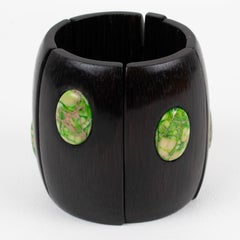 Monies Massive Ebony Wood e Cabochons Stone Bracciale Stretch Bangle
