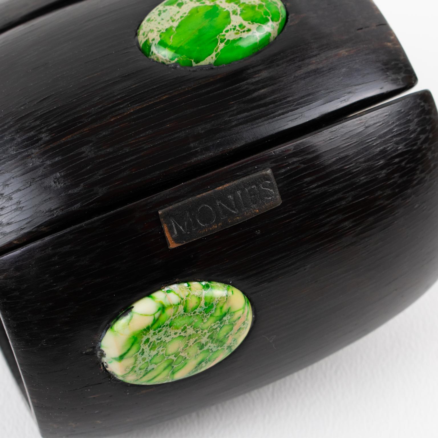 Monies Massive Ebony Wood and Stone Cabochons Stretch Bracelet Bangle For Sale 3