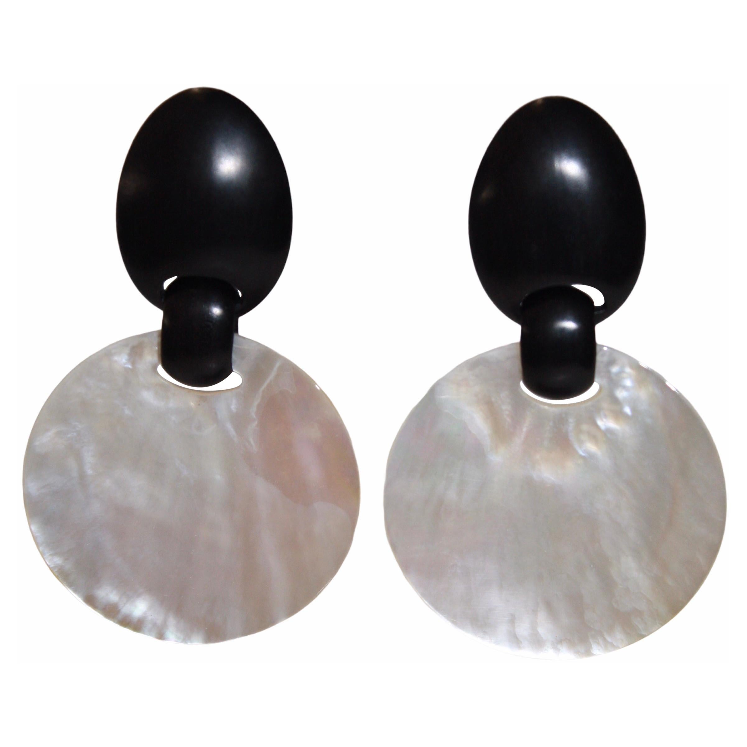 Monies Mother of Pearl Shell and Ebony Earrings