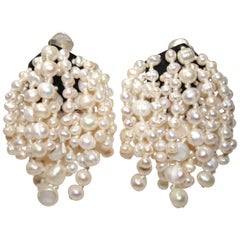 Monies One of a Kind Freshwater Pearl and Ebony Clip Earrings