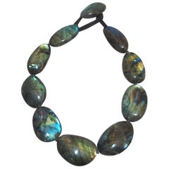 Monies One of a Kind Labradorite and Leather Choker Necklace