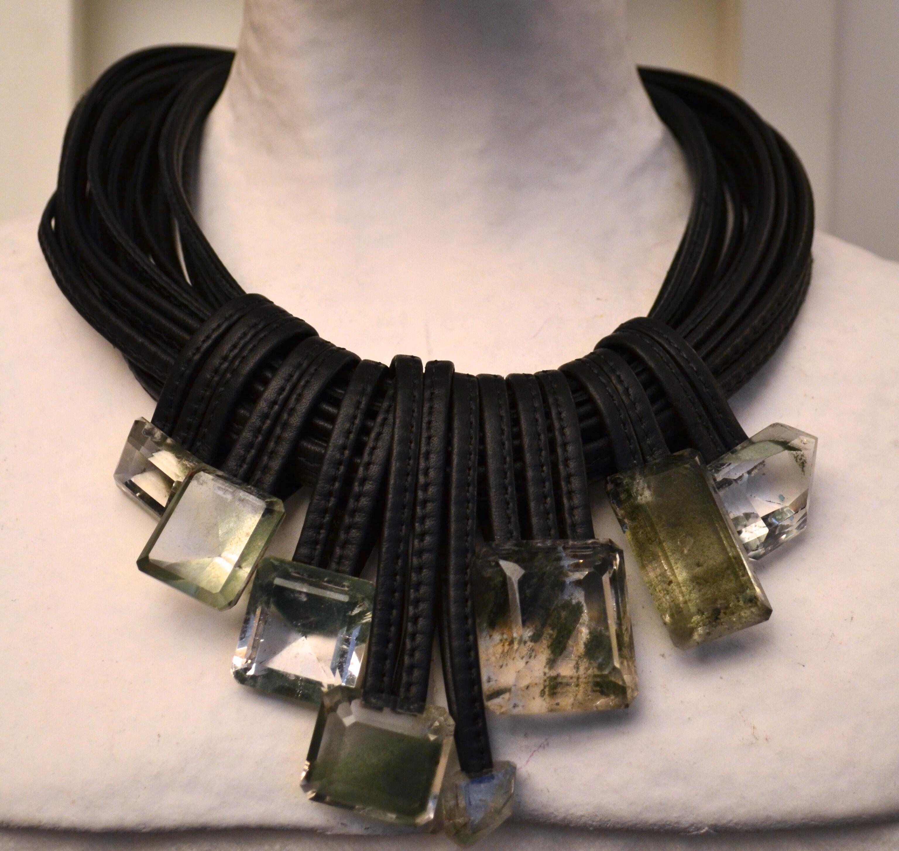 Women's Monies One of a Kind Mountain Crystal and Leather Choker