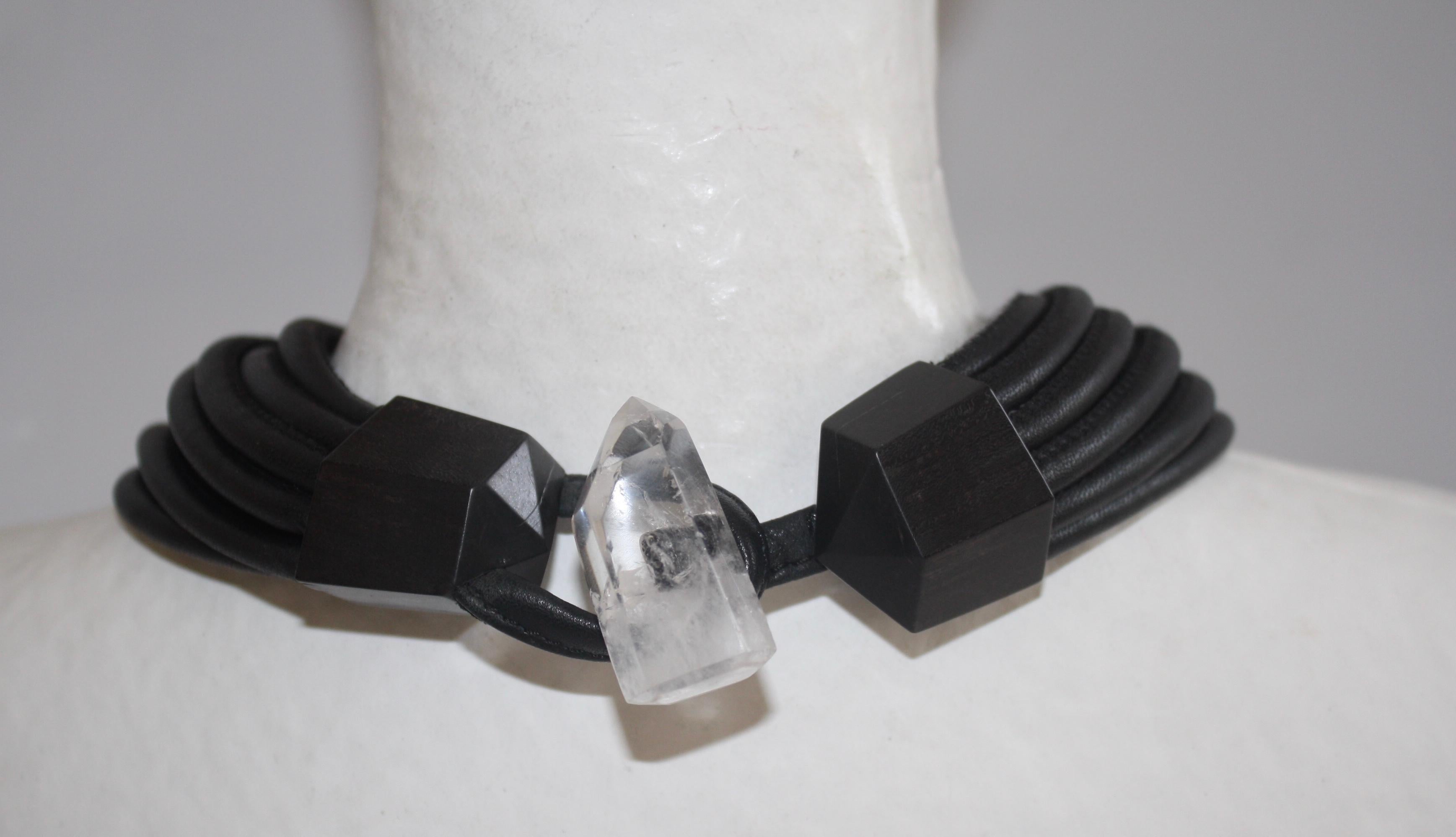 Monies One of a Kind Quartz, Ebony, and Leather Choker Necklace In New Condition In Virginia Beach, VA