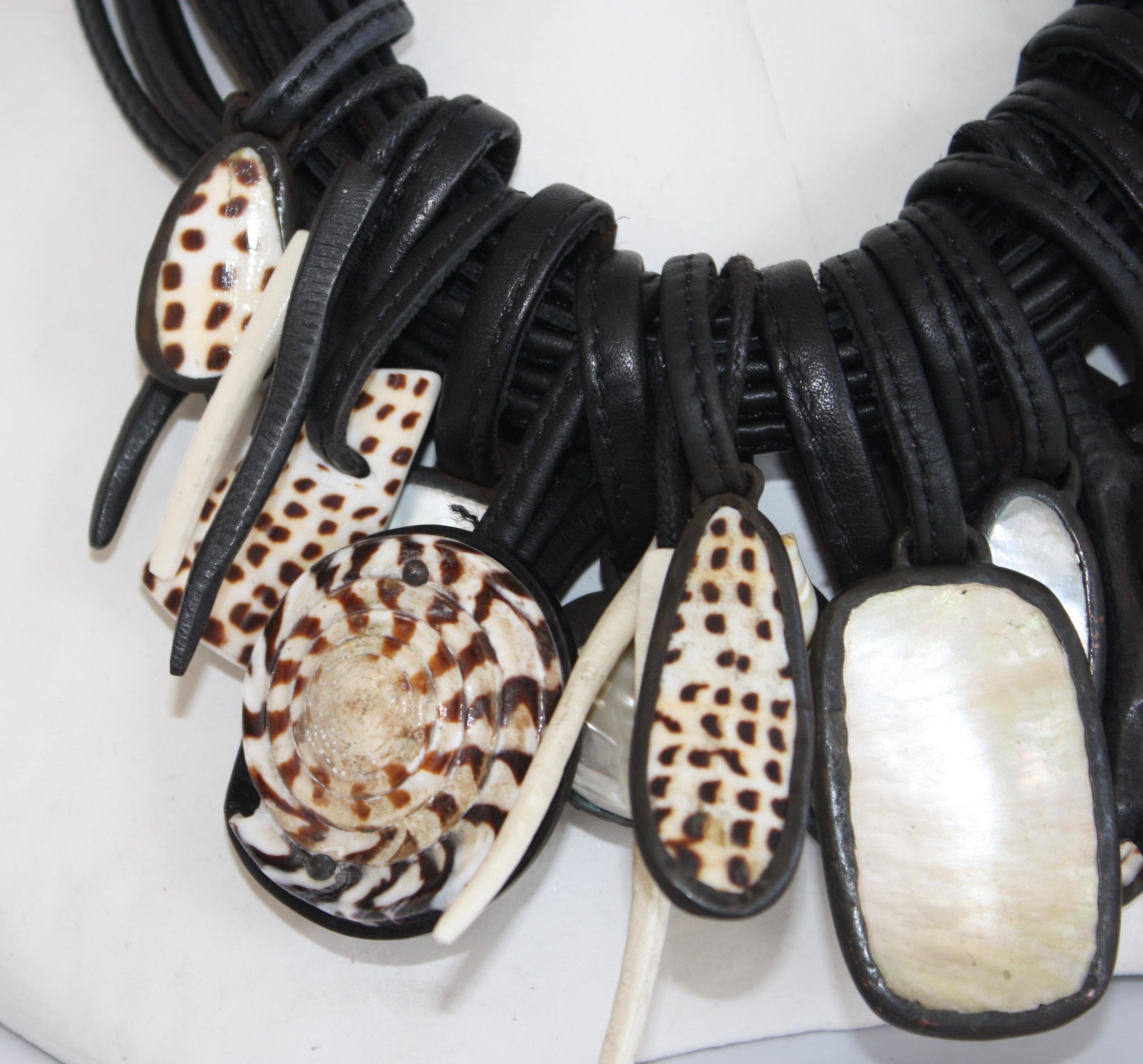 Monies One of a Kind Shell, Mother of Pearl, Rock Crystal and Ebony Necklace In New Condition In Virginia Beach, VA