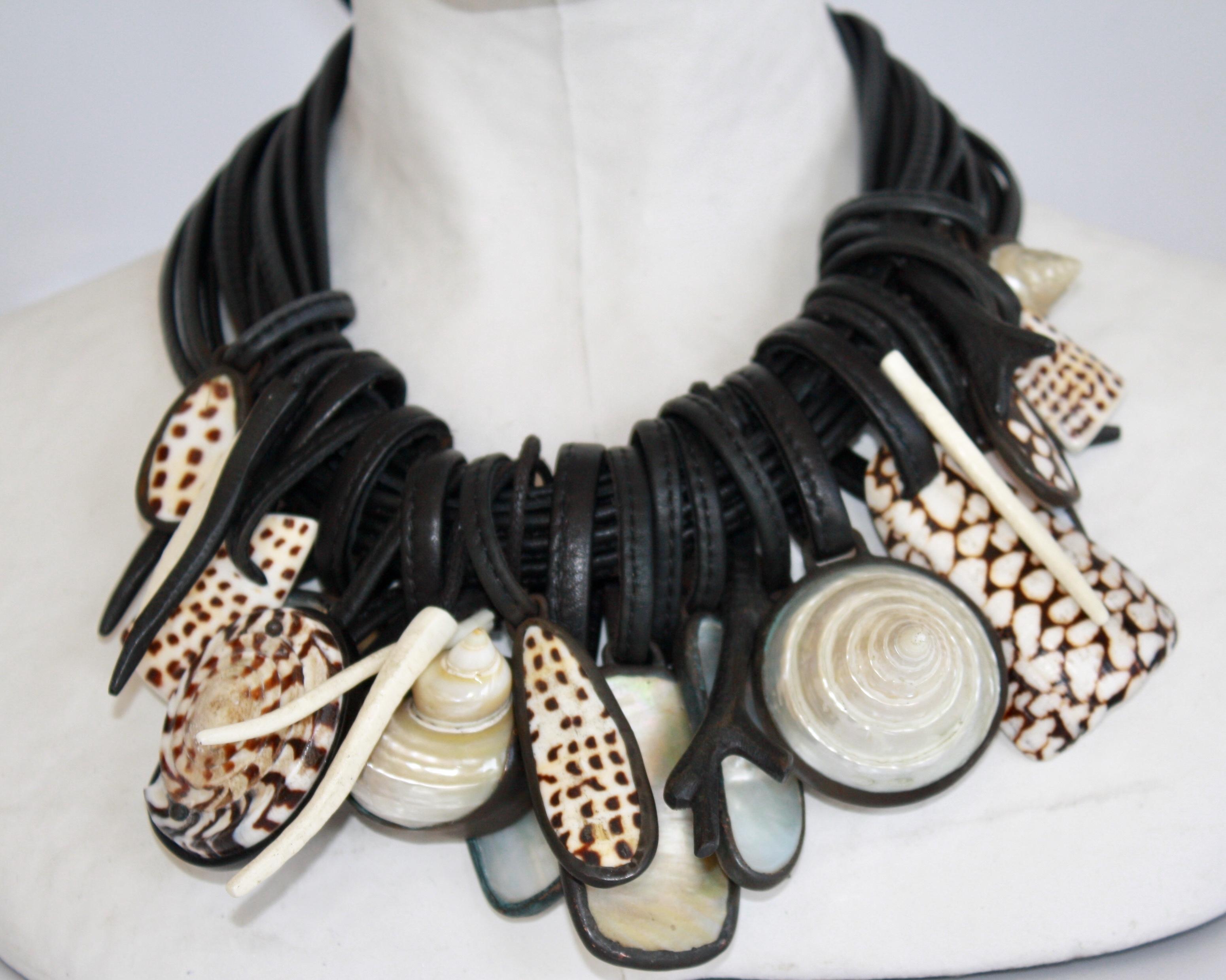 Women's Monies One of a Kind Shell, Mother of Pearl, Rock Crystal and Ebony Necklace