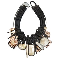 Monies One of a Kind Shell, Mother of Pearl, Rock Crystal and Ebony Necklace