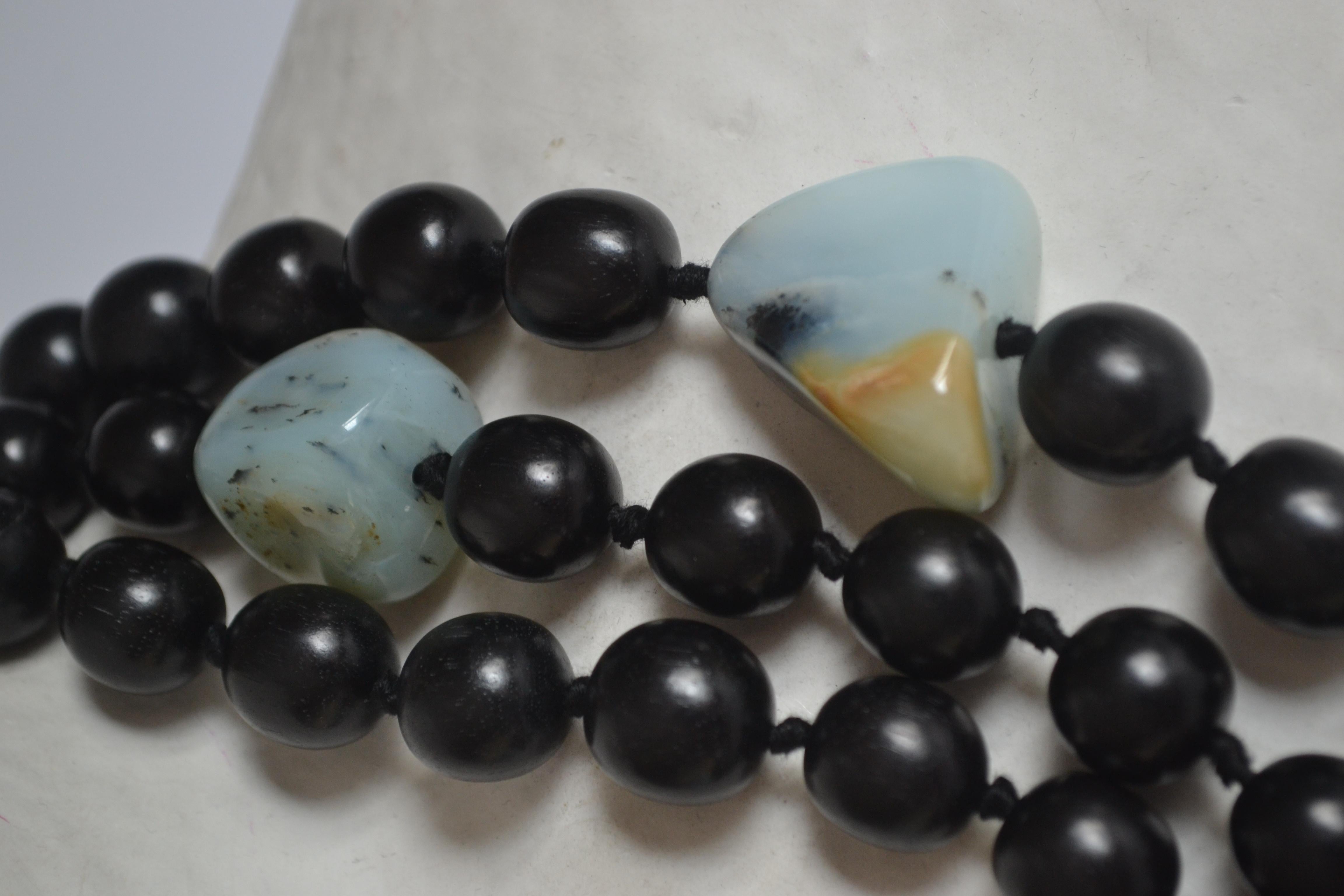 Monies One of a Kind Wood and Peruvian Opal Necklace In New Condition In Virginia Beach, VA