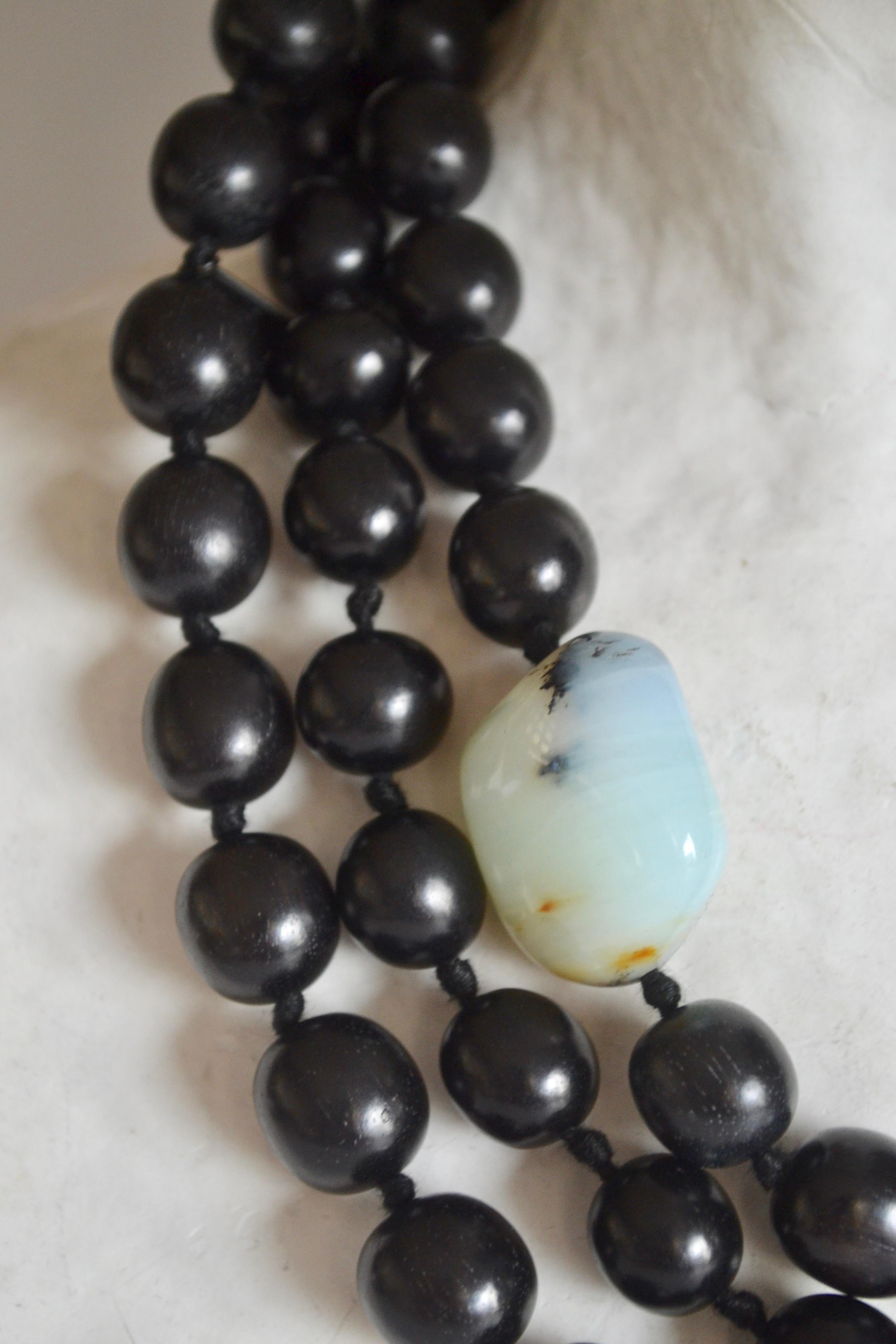 Women's Monies One of a Kind Wood and Peruvian Opal Necklace