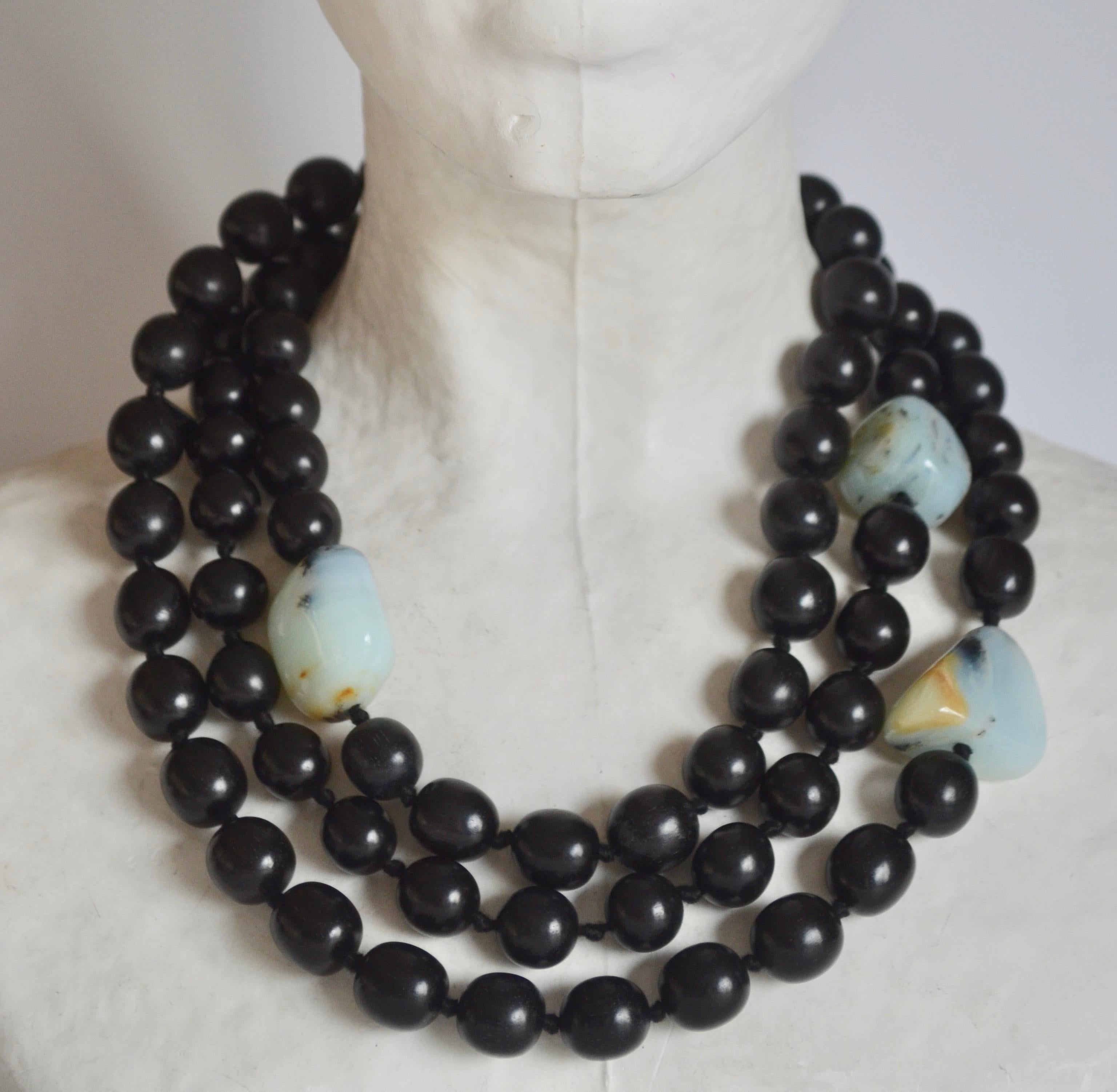 Monies One of a Kind Wood and Peruvian Opal Necklace 1