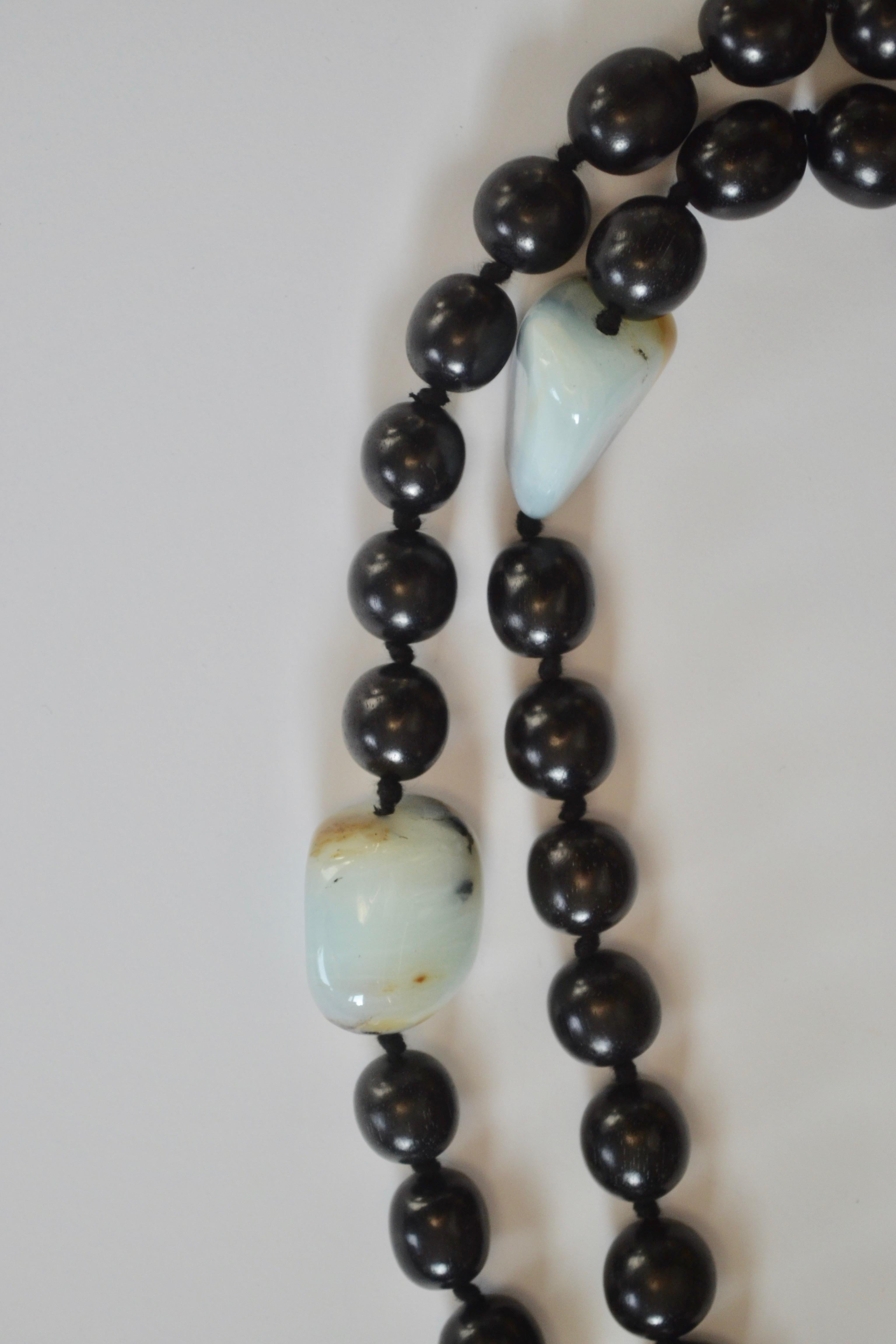 Monies One of a Kind Wood and Peruvian Opal Necklace 2