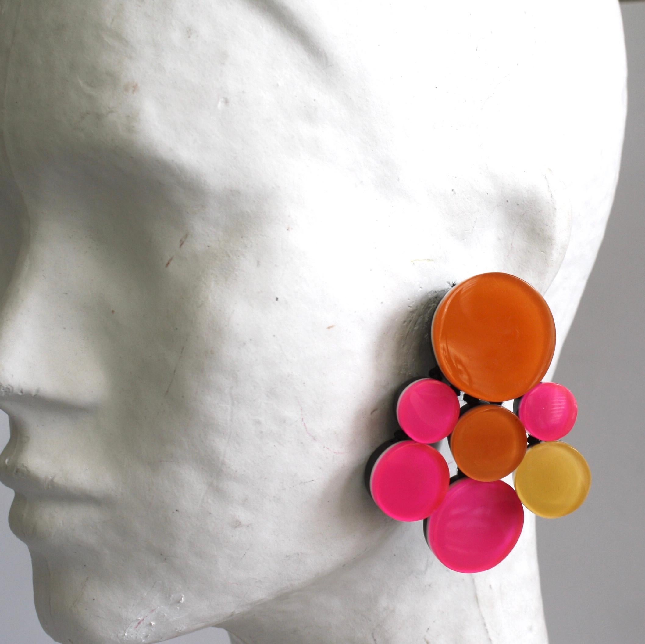Monies Orange and Pink Statement Earrings In New Condition In Virginia Beach, VA