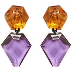 Monies Orange and Purple Polyester Clip Earrings