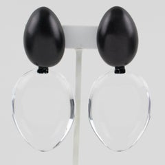 Monies Oversized Dangling Clip Earrings Lucite and Ebony