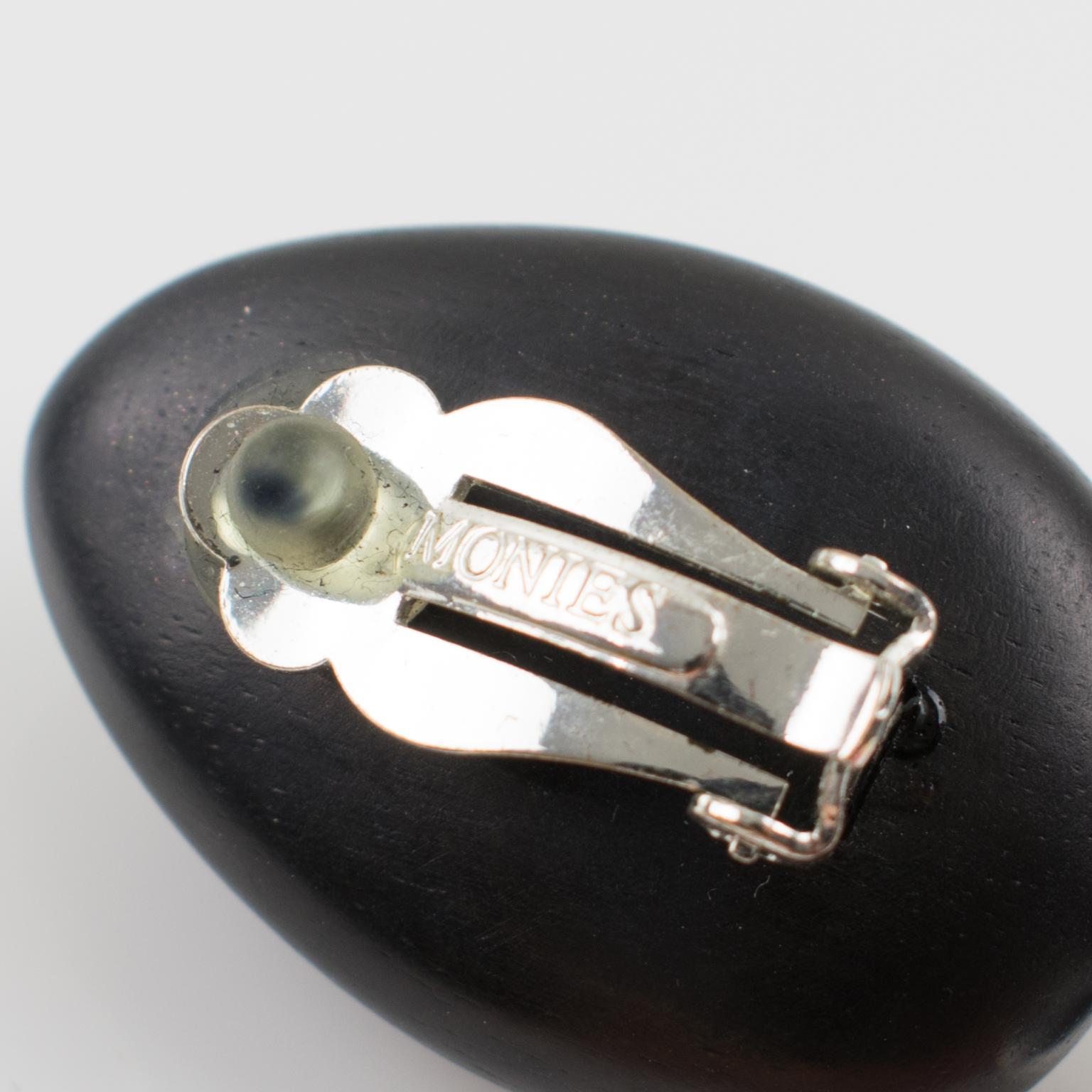 Monies Oversized Dangling Clip Earrings Lucite and Ebony In Excellent Condition In Atlanta, GA