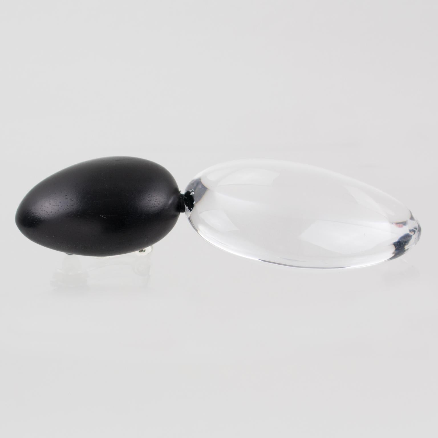 Women's or Men's Monies Oversized Dangling Clip Earrings Lucite and Ebony