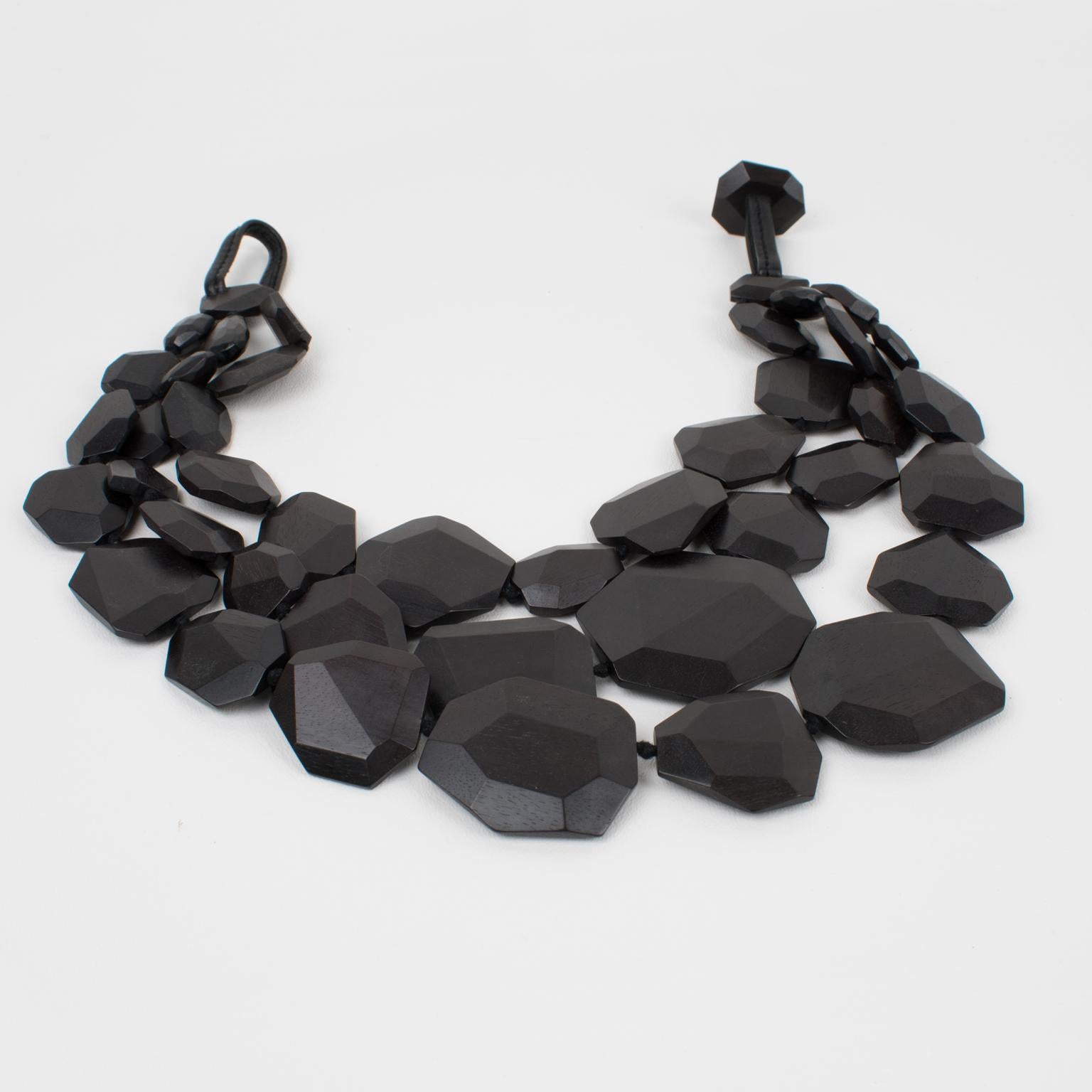Monies Collier surdimensionné en bois d'ébène superposé 1