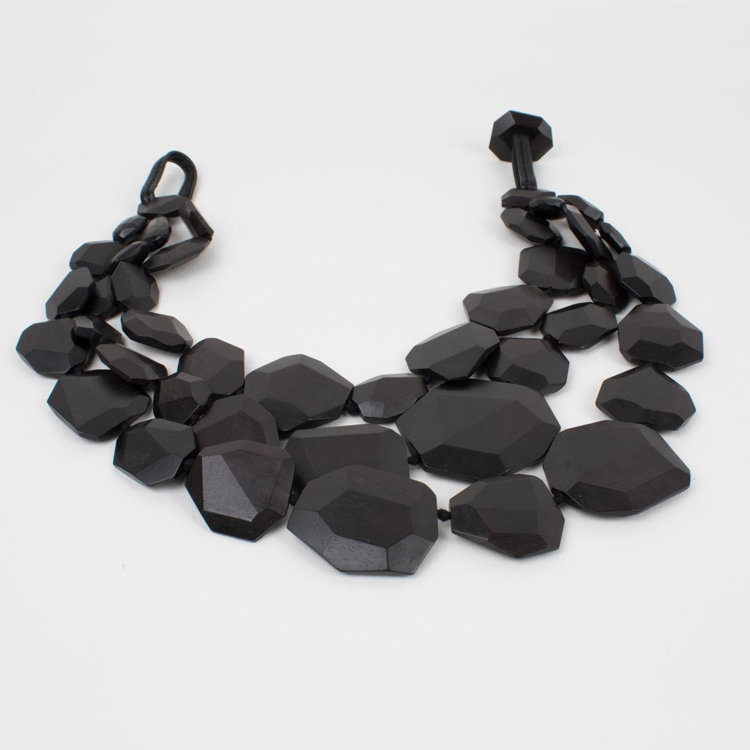 Modernist Monies Oversized Layered Ebony Wood Necklace