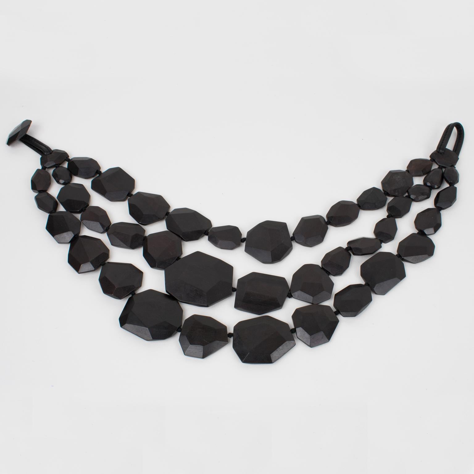 Women's or Men's Monies Oversized Layered Ebony Wood Necklace