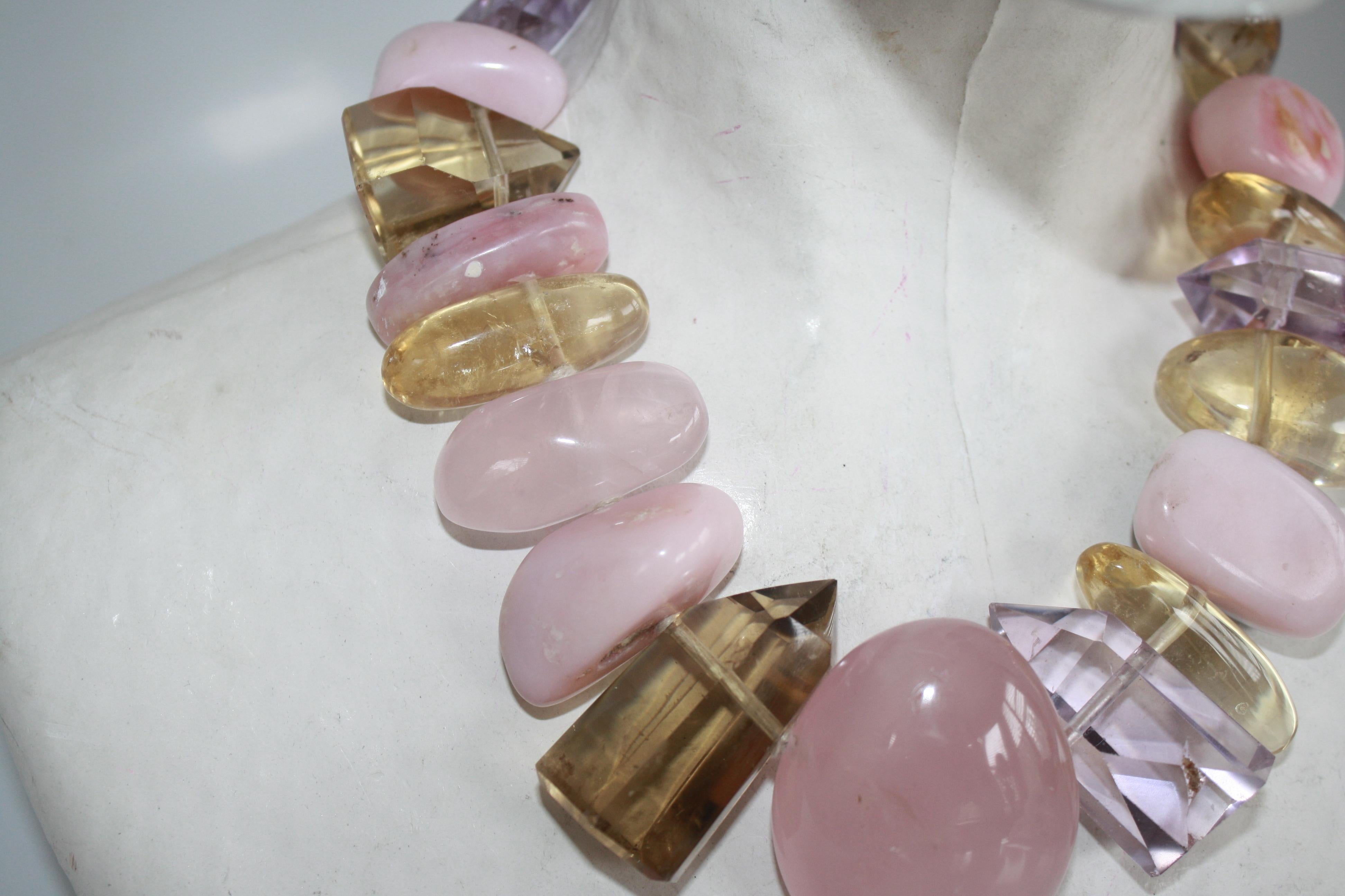  Monies Rose Quartz, Amethyst, Citrine, ande Opal Necklace In New Condition In Virginia Beach, VA