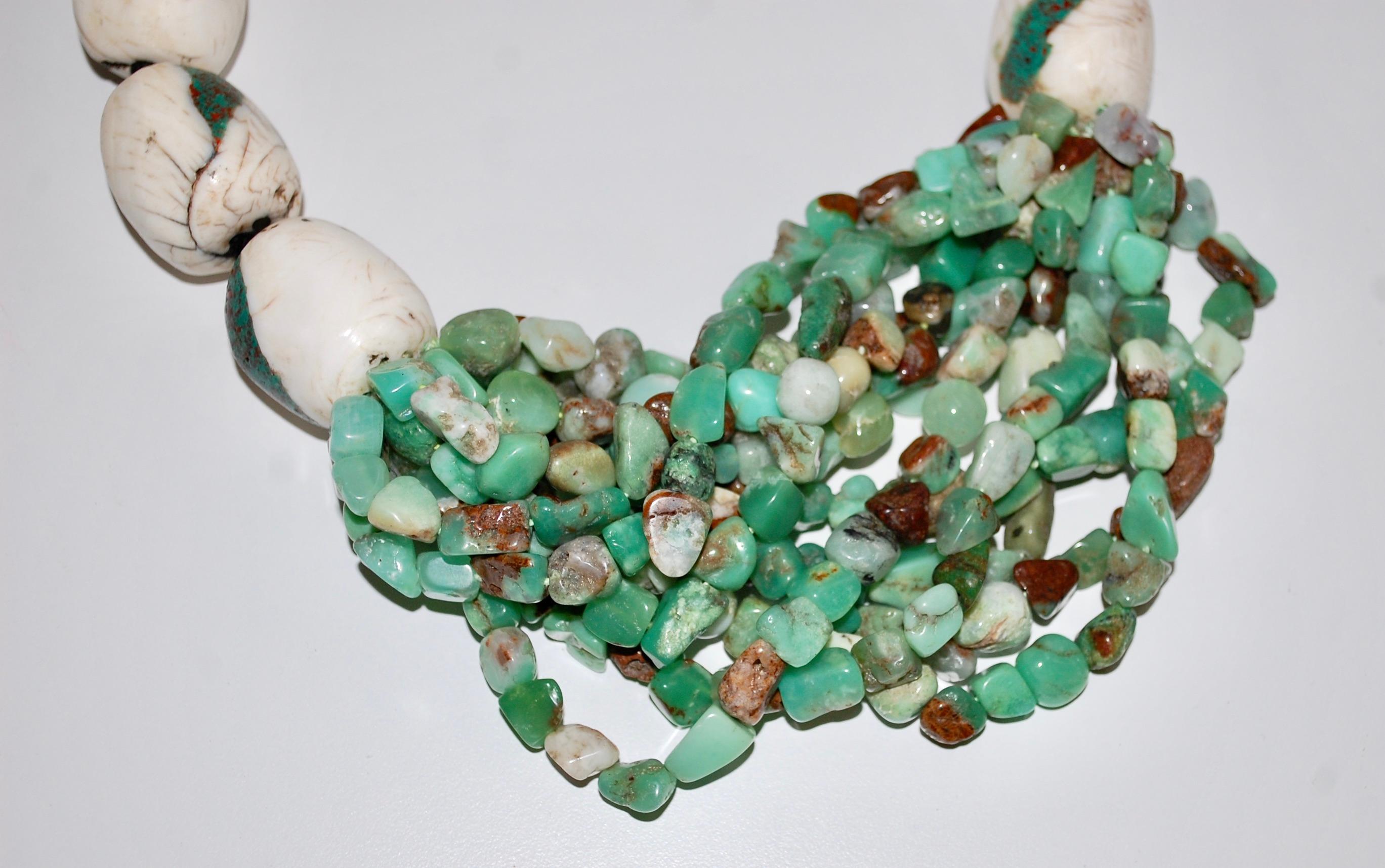  Monies Statement Necklace White Turquoise and Chrysoprase  In Excellent Condition For Sale In Lake Worth, FL