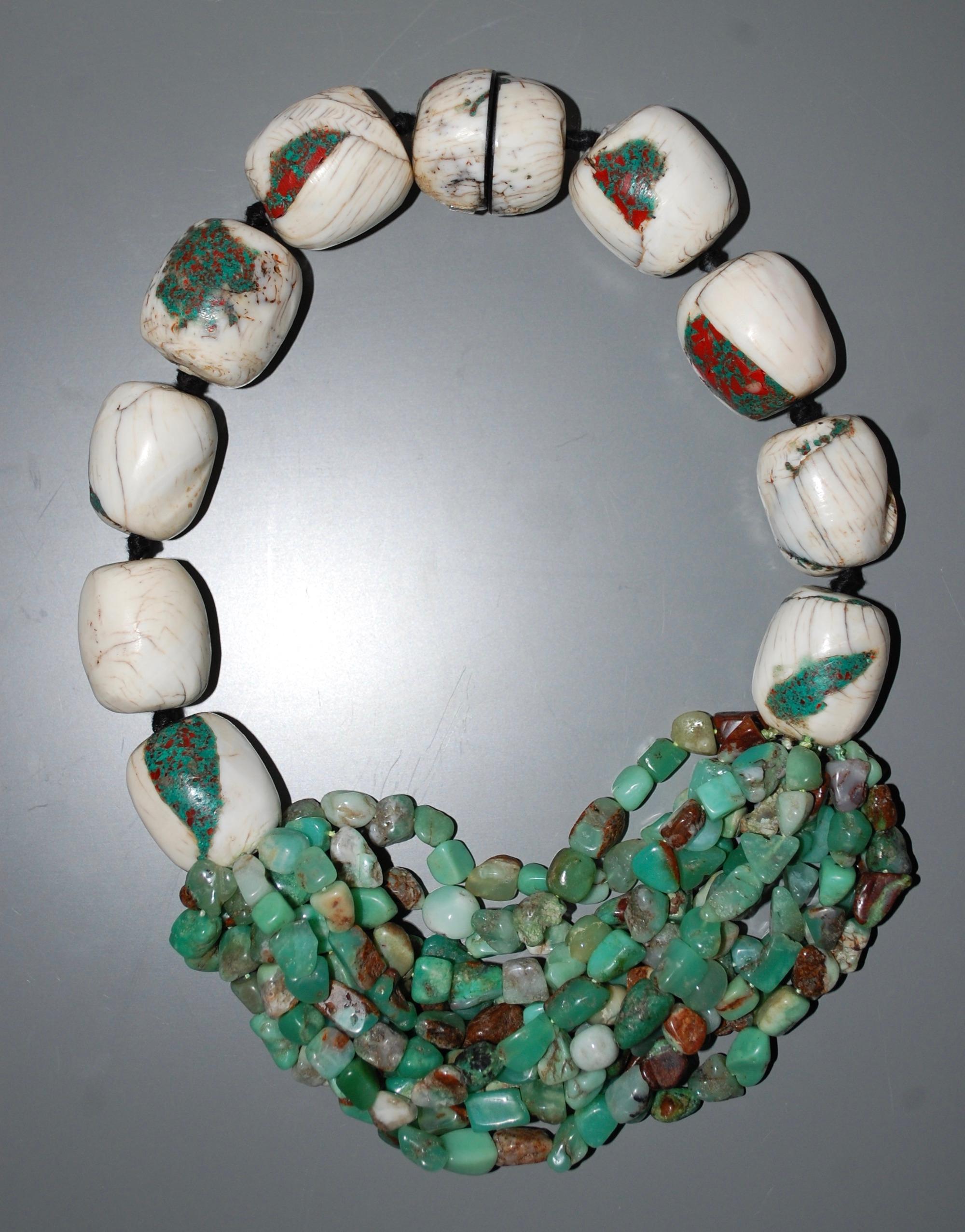  Monies Statement Necklace White Turquoise and Chrysoprase  For Sale 1