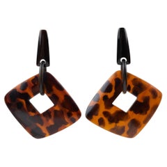 Monies by Gerda Lynggaard Tortoise Resin Carved Dangle Clip Earrings