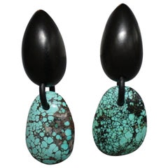 Monies Turquoise and Ebony Wood Clip Earrings