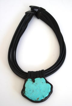 Monies Turquoise, Ebony Wood, and Leather Choker Necklace