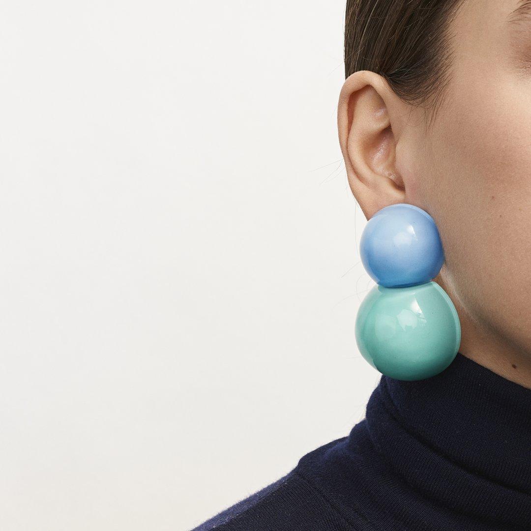 Double ball polyester clip earrings from Monies Denmark. 