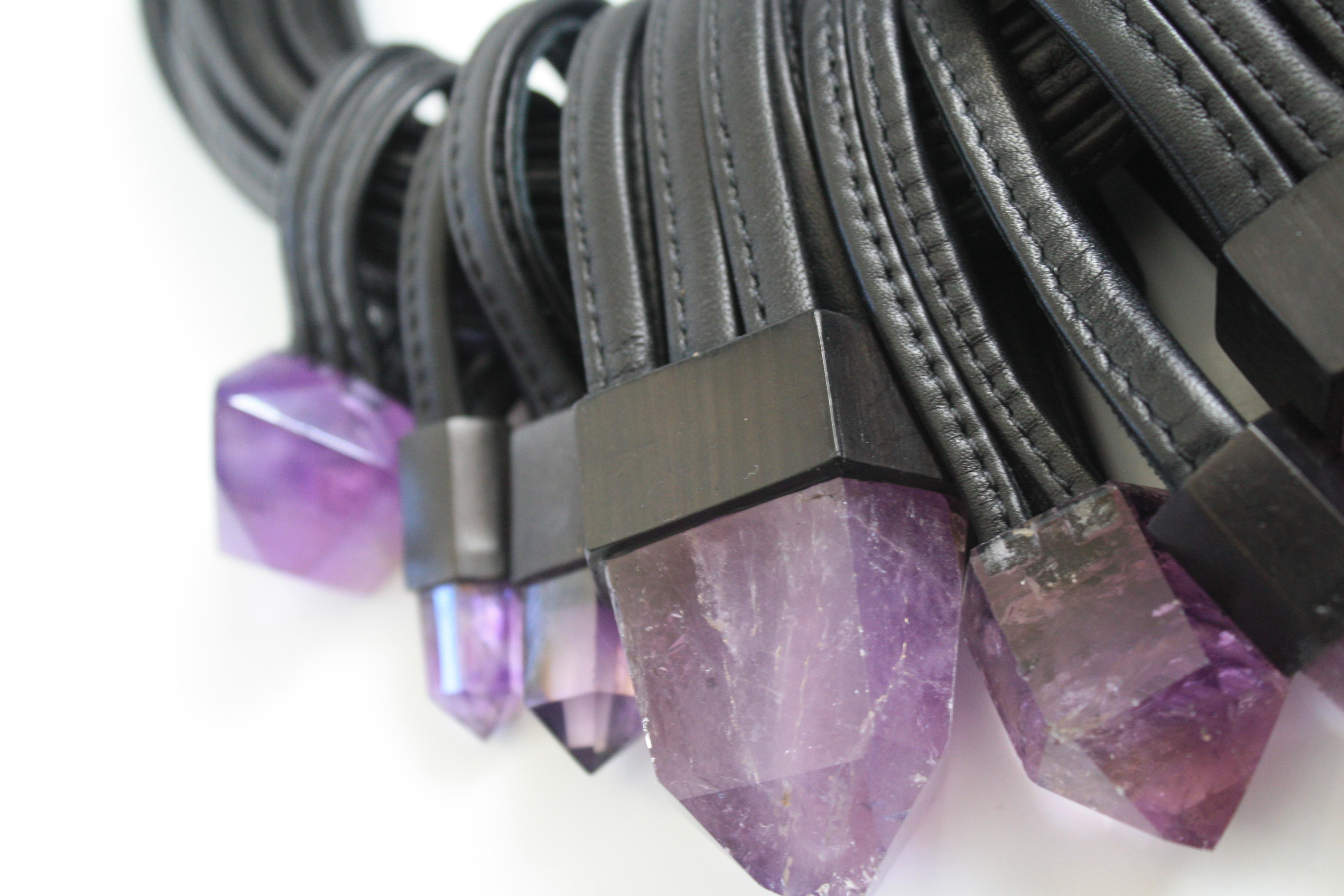Artisan Monies Unique Amethyst and Leather Choker