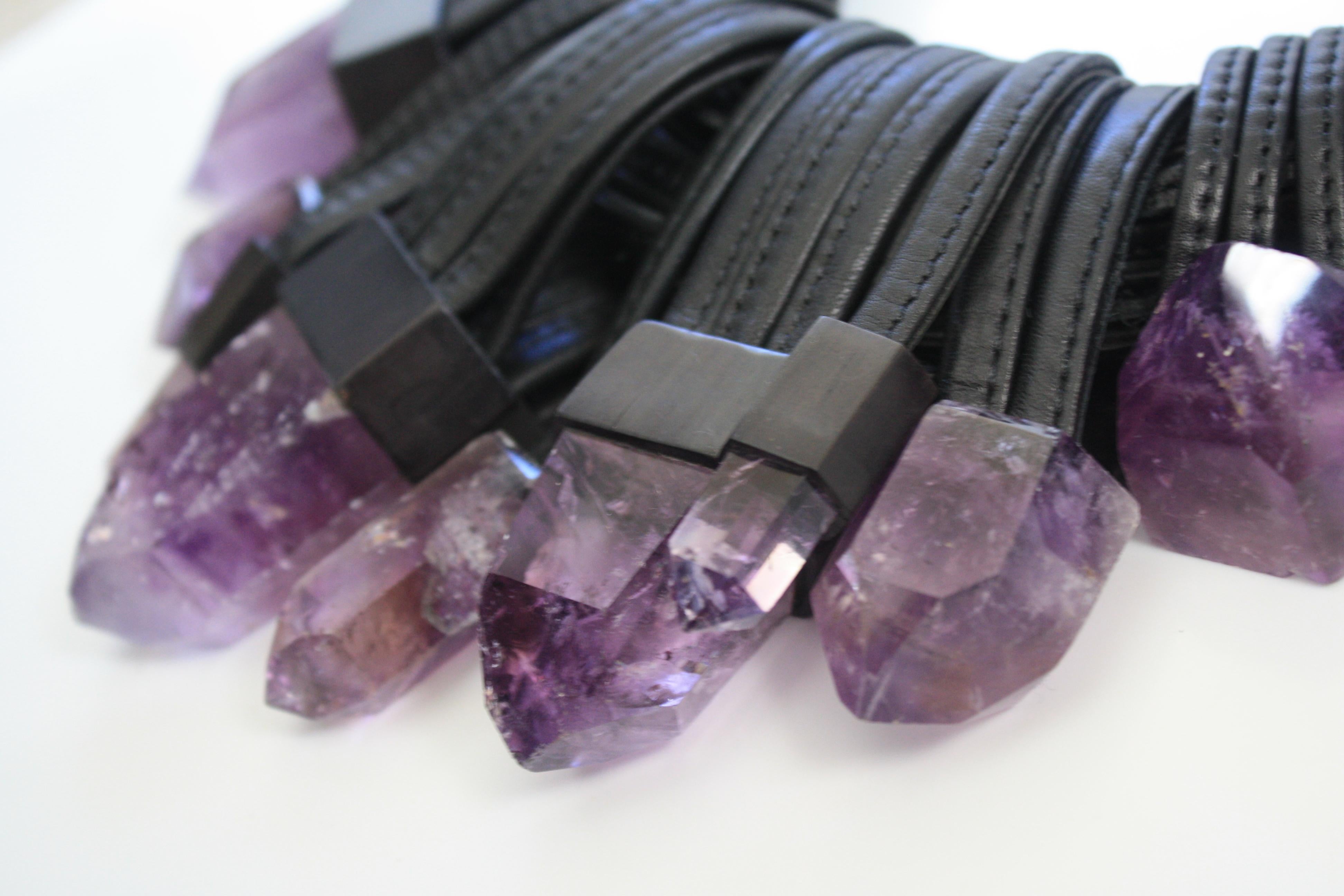 Monies Unique Amethyst and Leather Choker 1