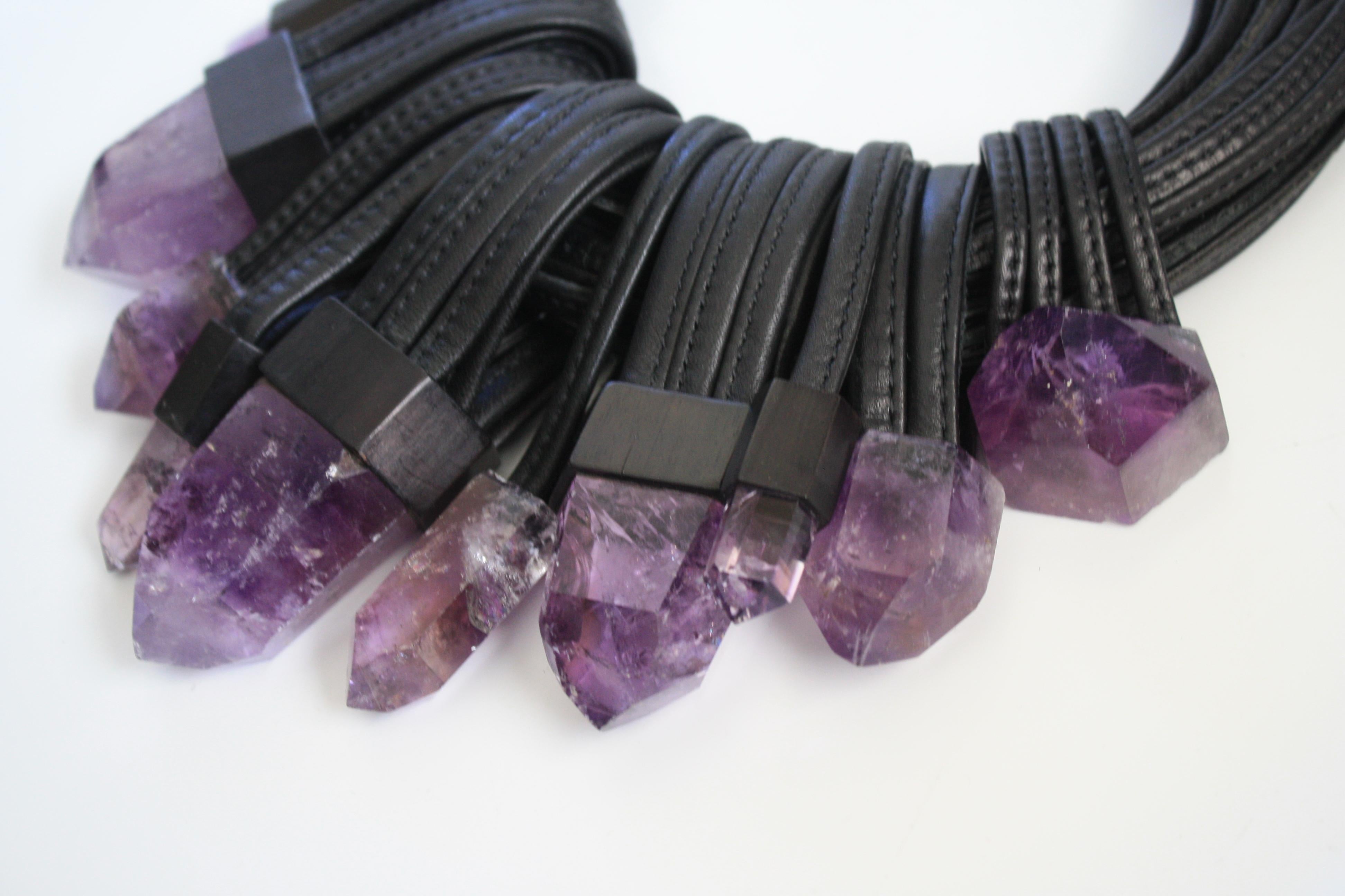 Monies Unique Amethyst and Leather Choker 2