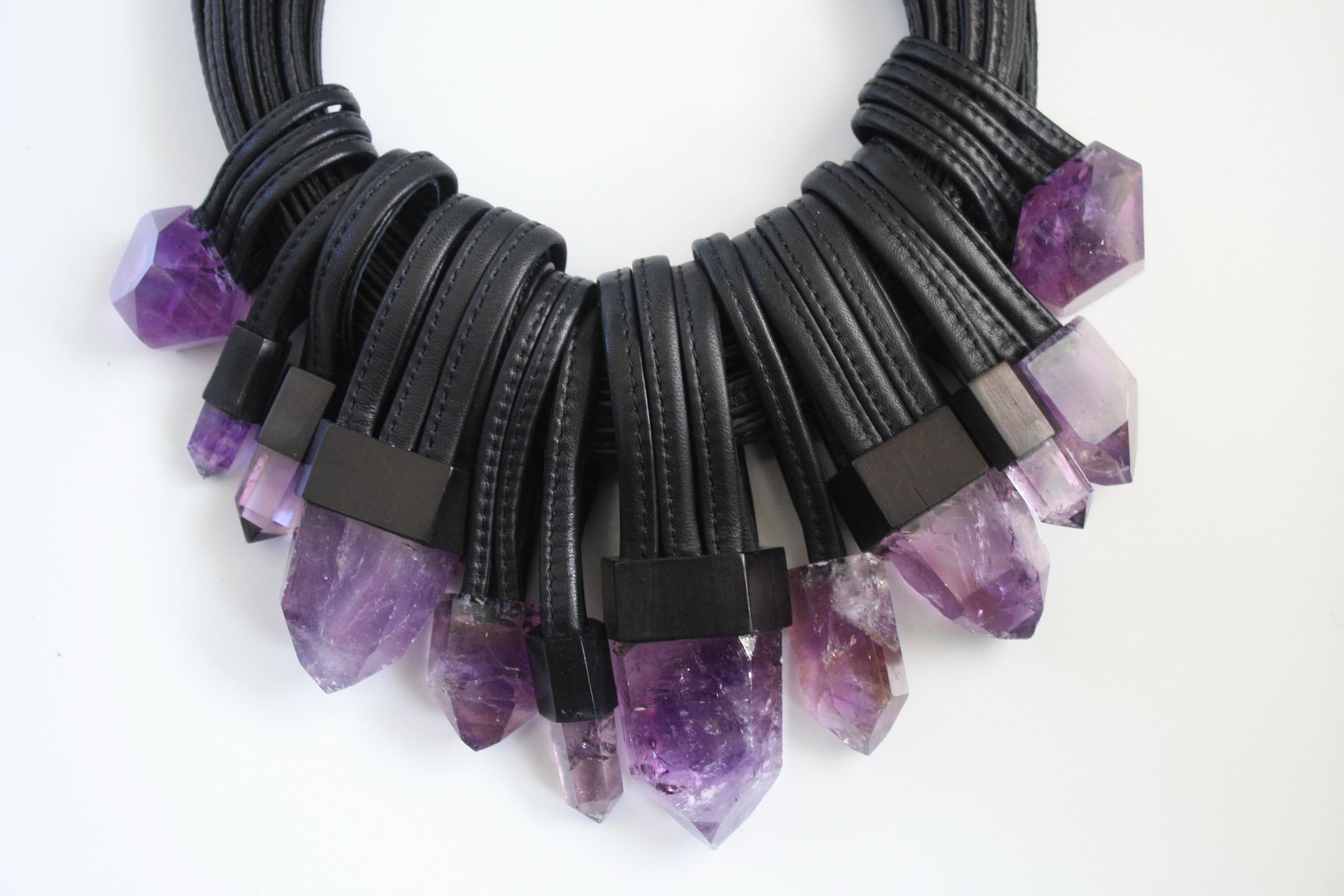 Monies Unique Amethyst and Leather Choker 3