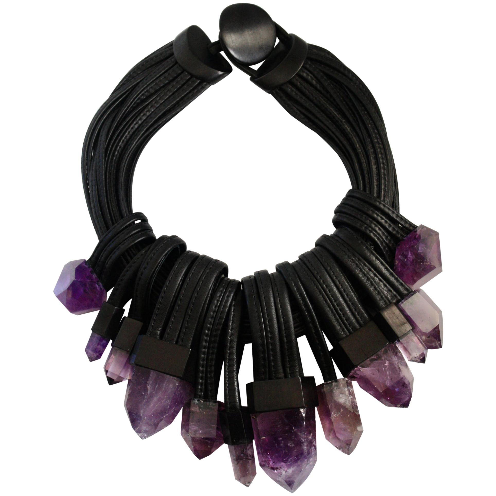 Monies Unique Amethyst and Leather Choker