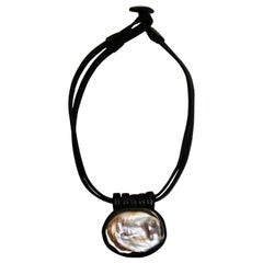 Monies - Sac baroque unique en perles, ébène et cuir