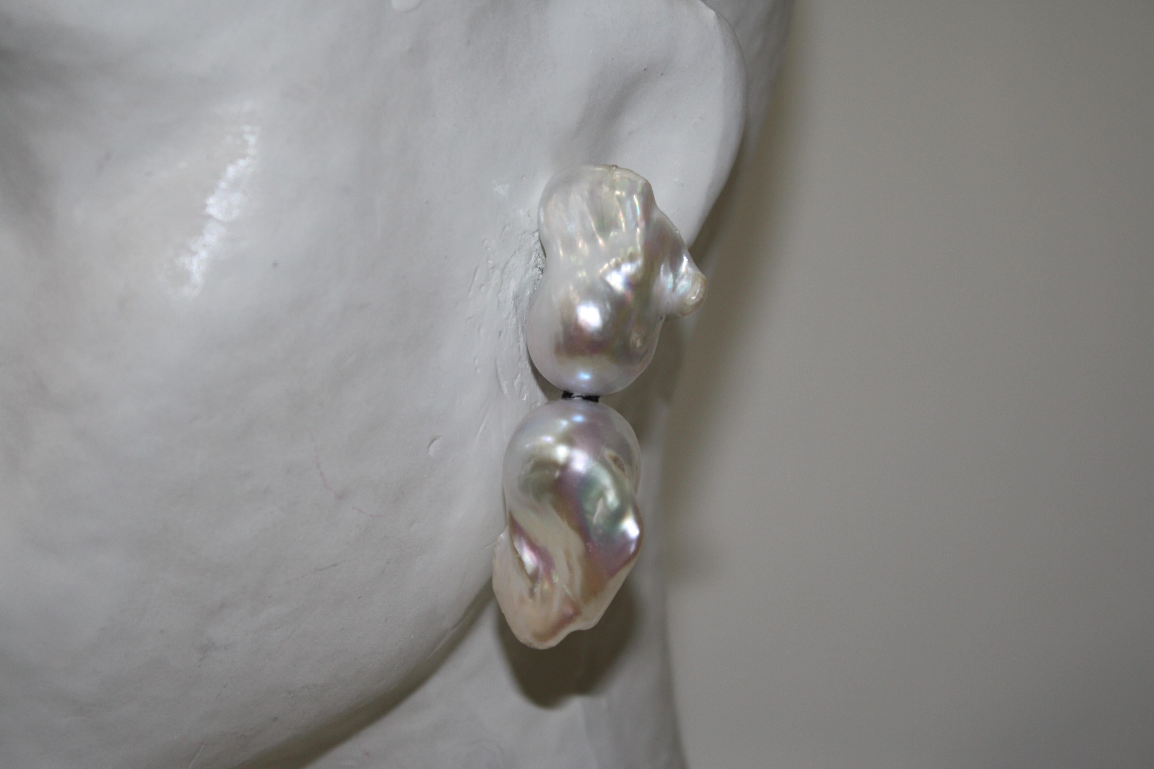 Uncut Monies Unique Double Fresh Water Pearls Earrings 