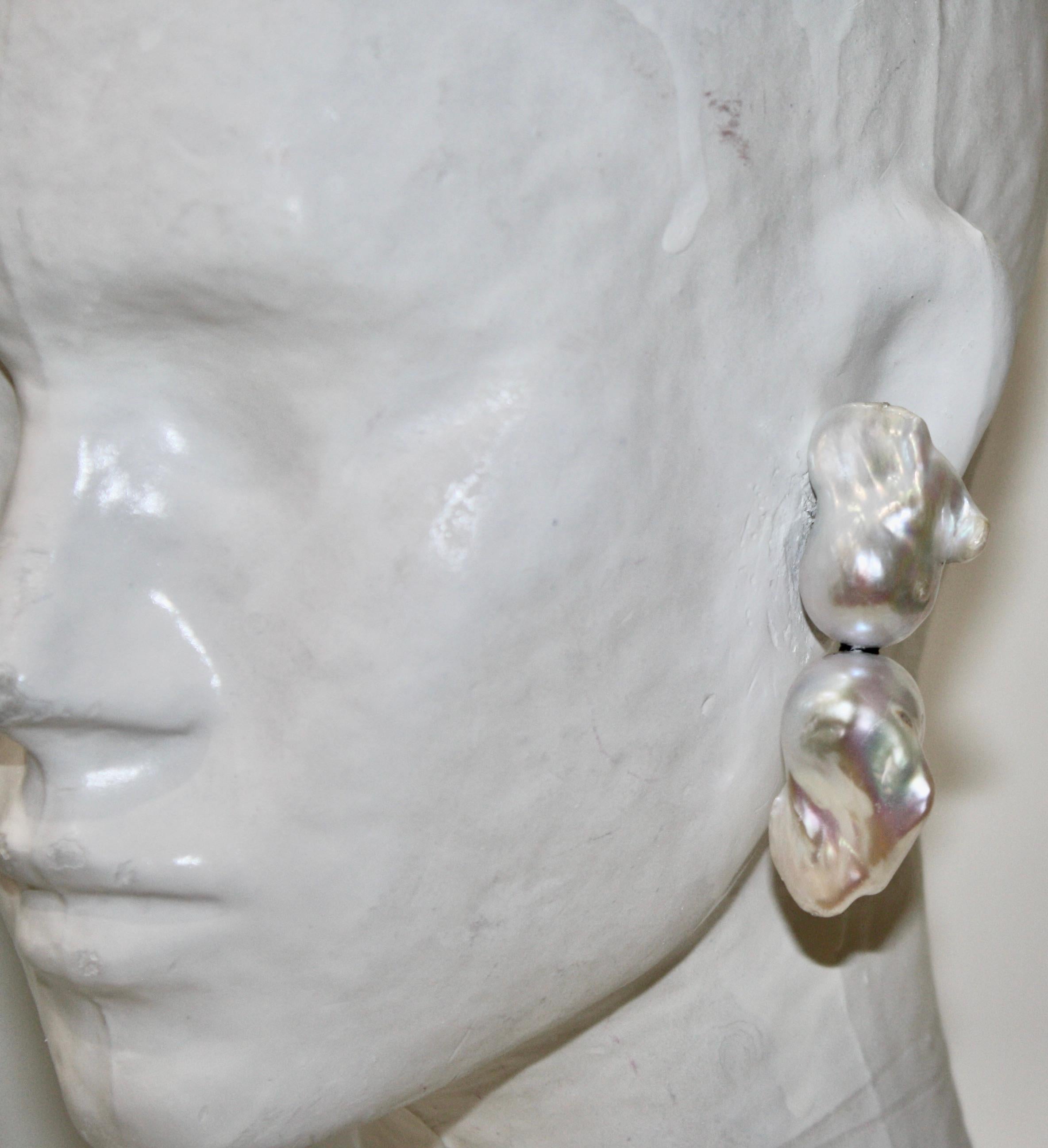 Women's or Men's Monies Unique Double Fresh Water Pearls Earrings 