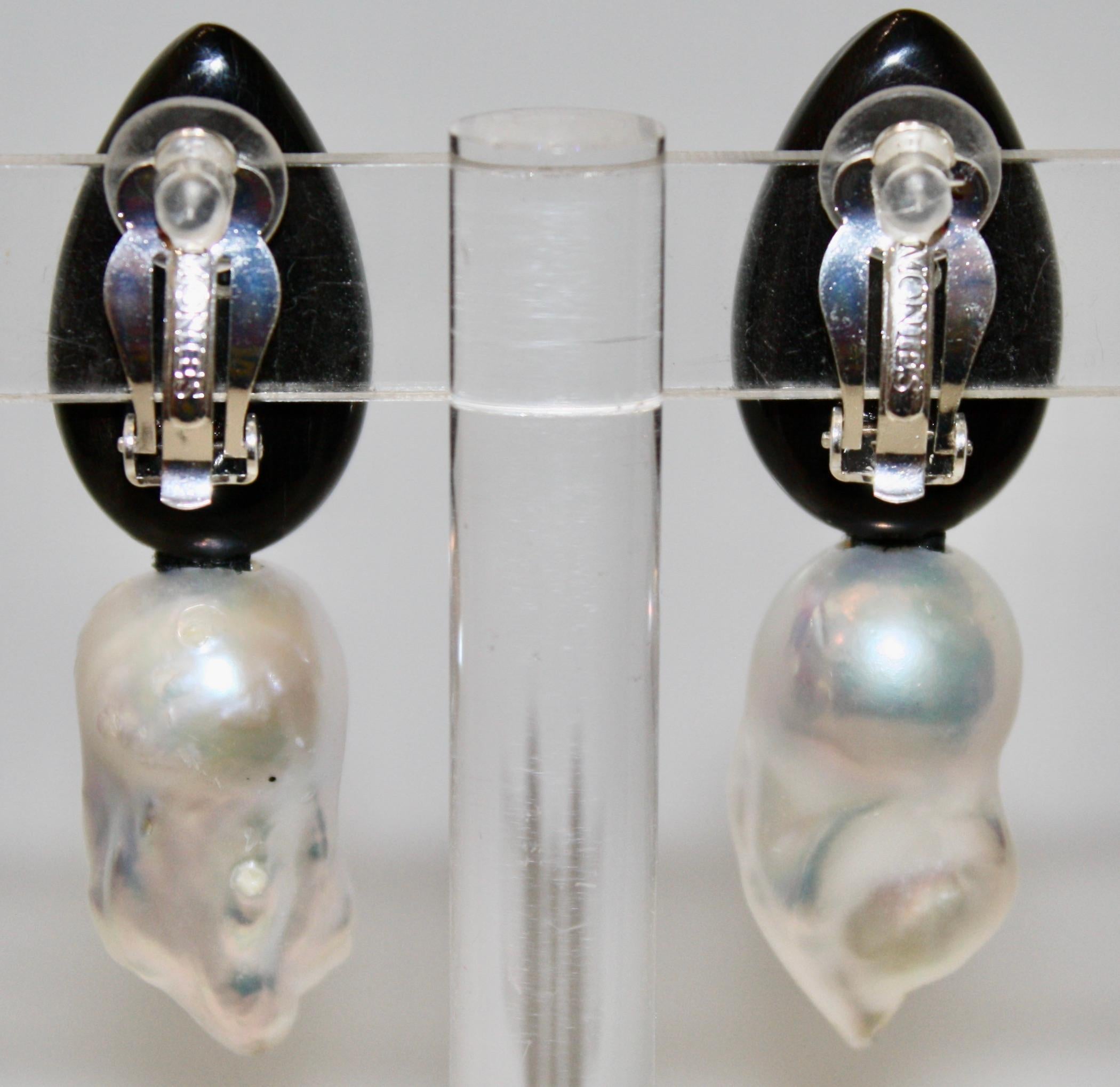 Monies Unique In Ebony And Pearls Earrings  1