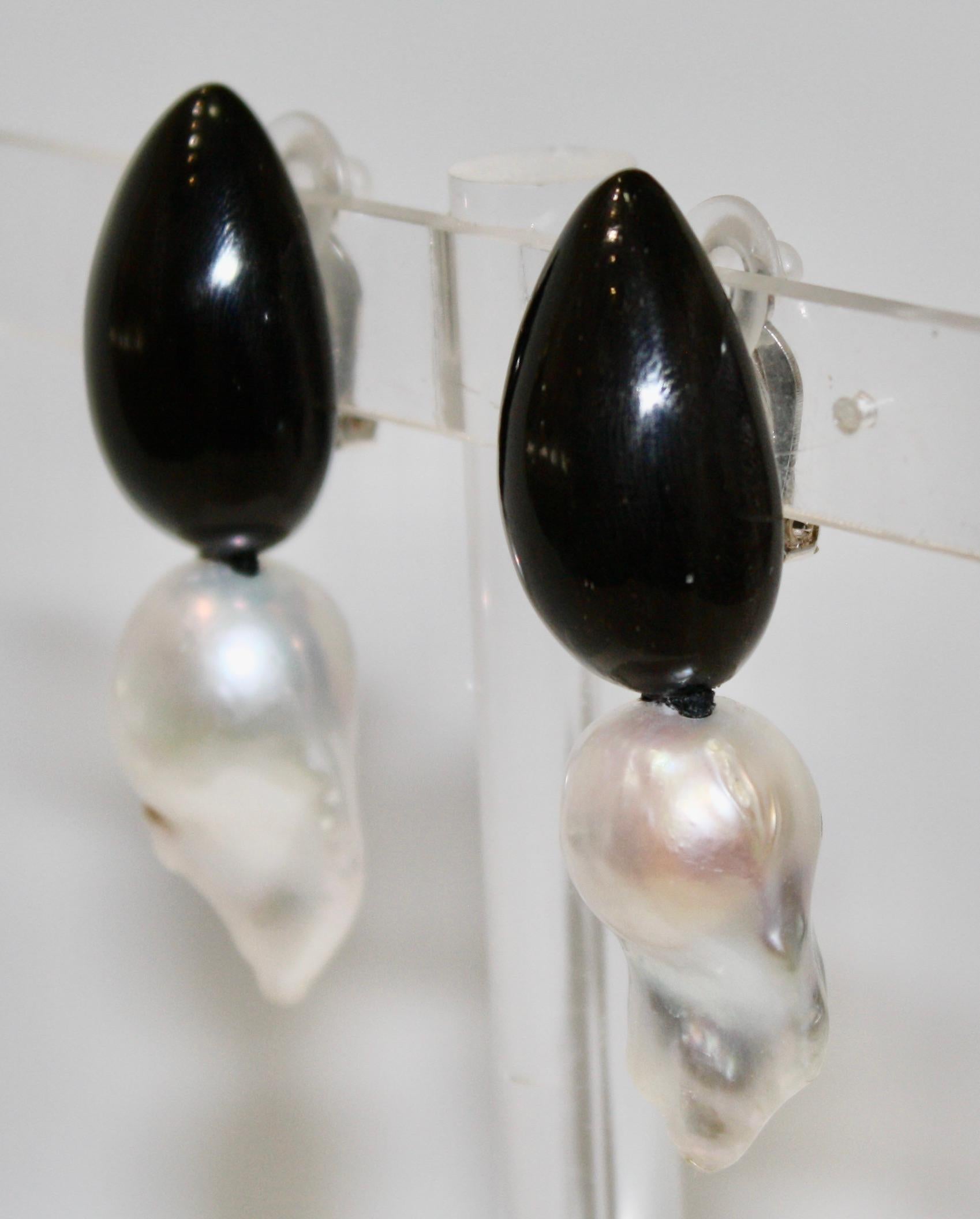 Monies Unique In Ebony And Pearls Earrings  2