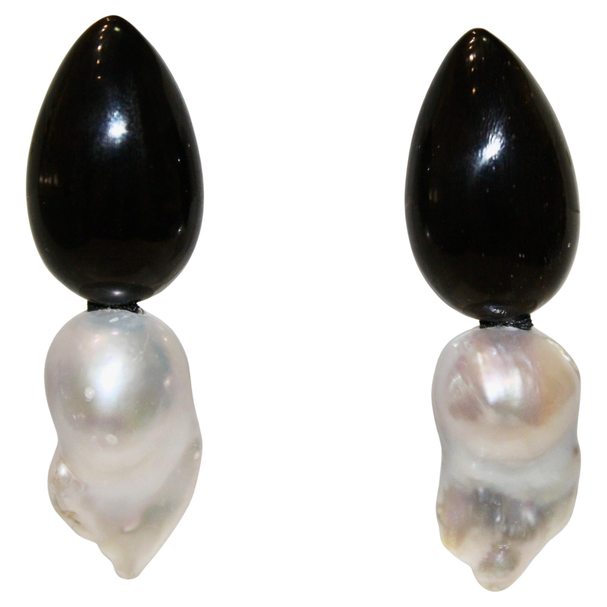Monies Unique In Ebony And Pearls Earrings 