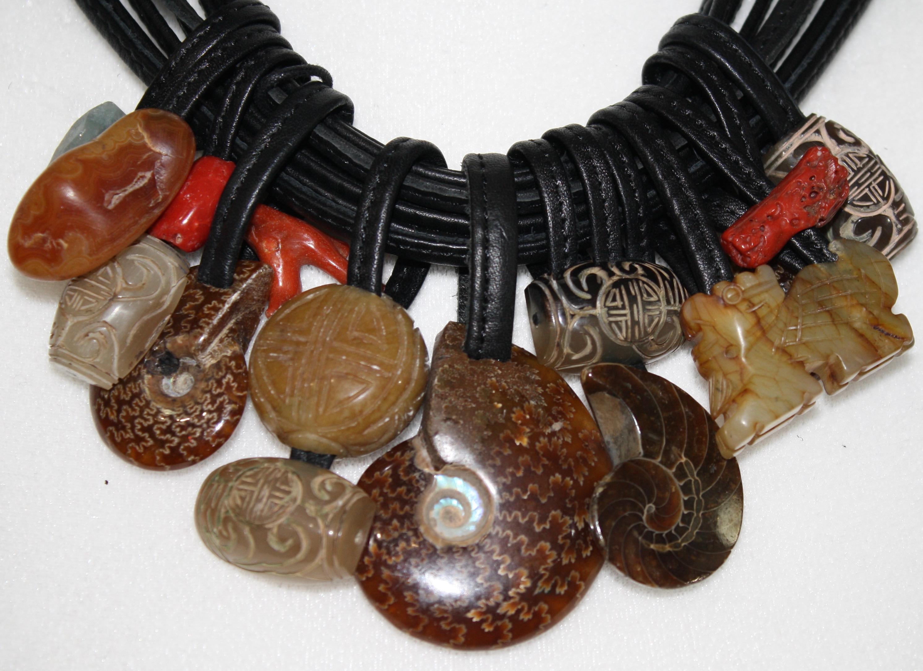 Women's or Men's Monies Unique Jade, Ammonite, Coral Unique Choker