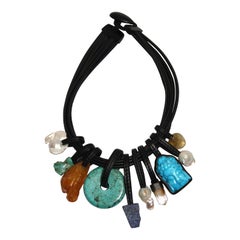 Monies Unique Leather and Turquoise Buddha Choker