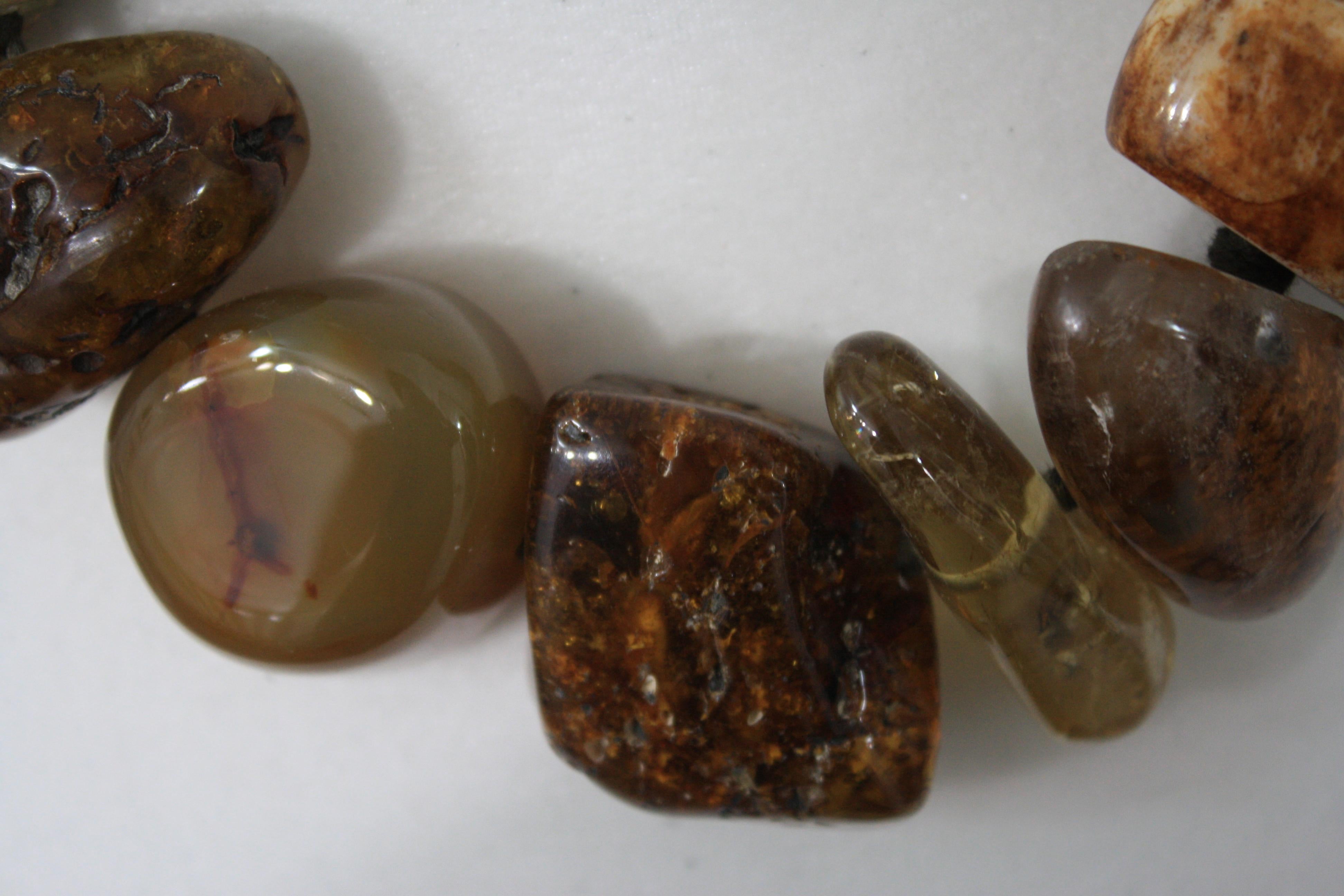 Rough Cut Monies Unique Mountain Crystal, Amber, Sardar Quartz, Lava and Jade Choker