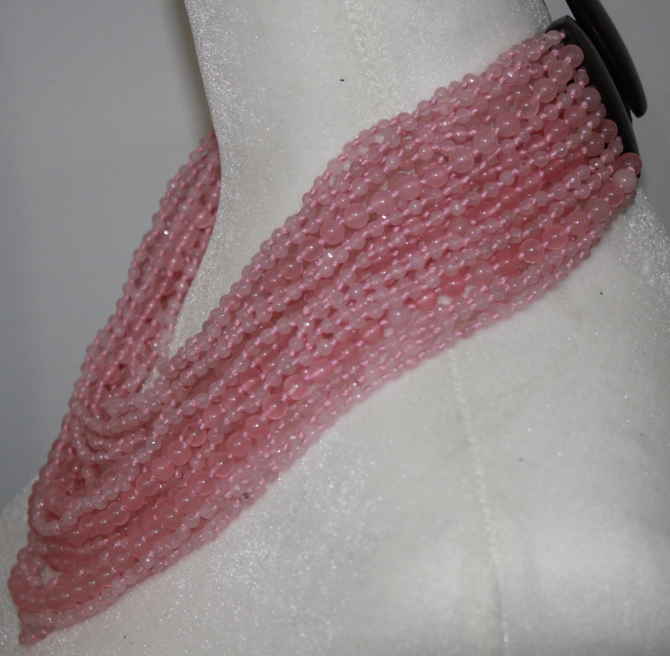Bead Monies Unique Multi strands Pink Quartz Choker