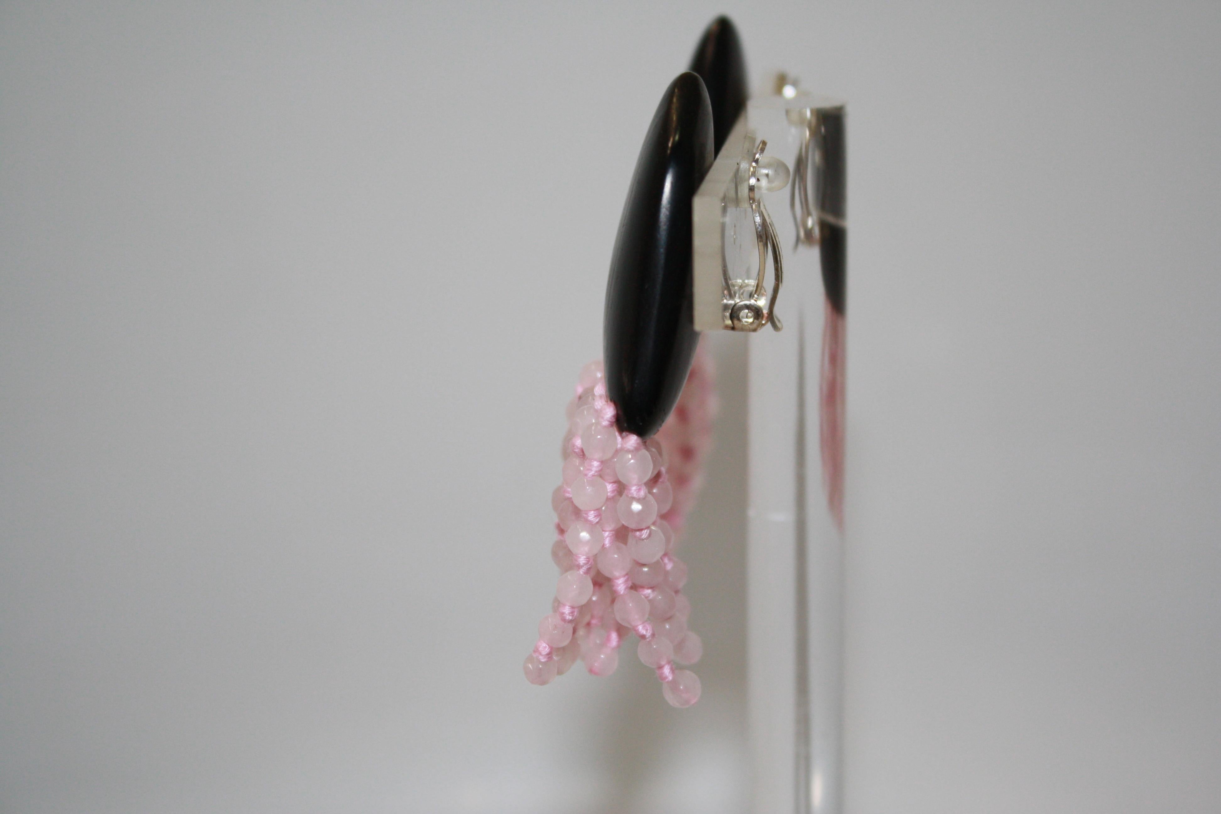 Modern Monies Unique Pink Quartz and Ebony Earrings