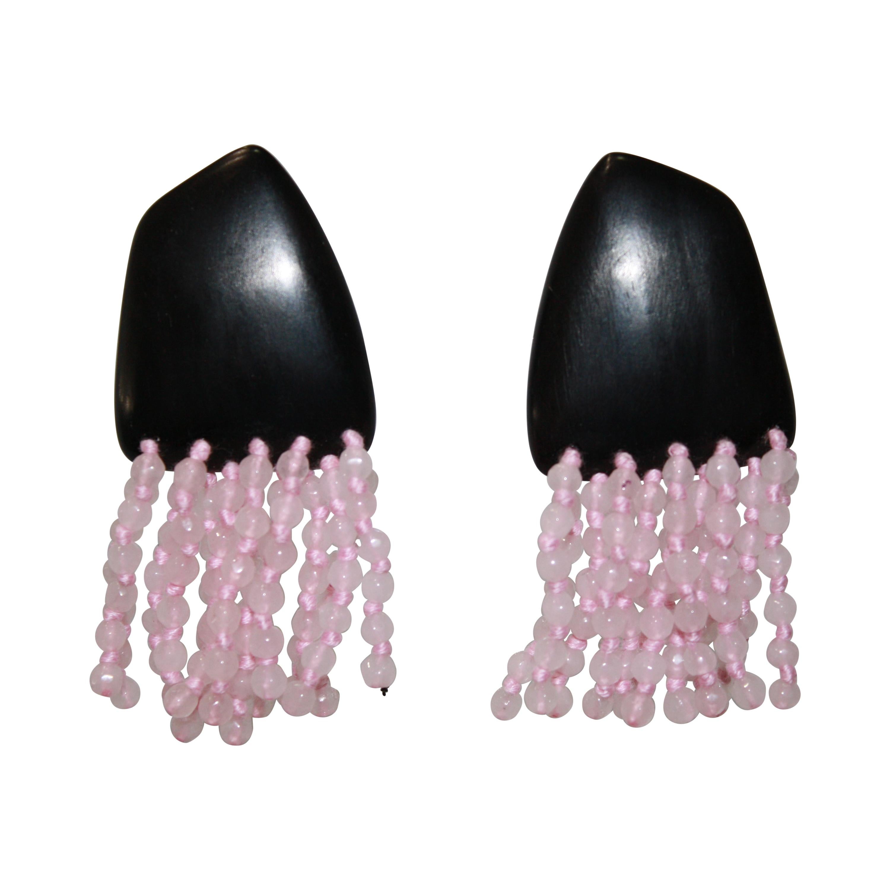 Monies Unique Pink Quartz and Ebony Earrings