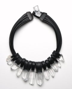 Monies Unique Rock Crystal and Leather Choker