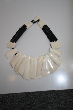 Monies White Bone and Leather Choker