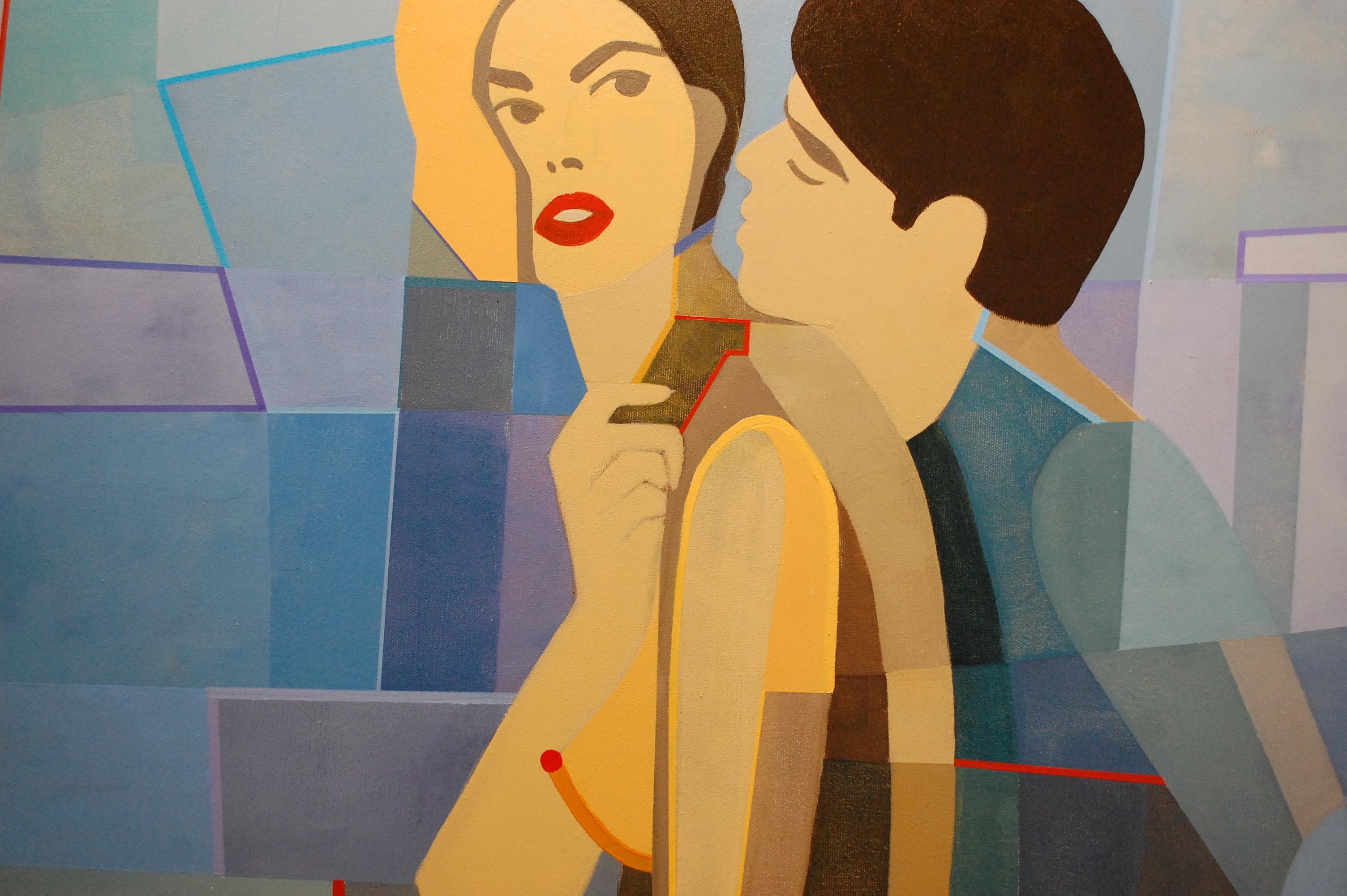 Ici, une rencontre avec une femme jetant dans des secrets - Painting de Monika Dalek